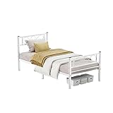 VASAGLE Struttura Letto Singolo, Letto a Doghe in Metallo per Materassi di 90 x 190 cm, per Stanza di Ospiti, Montaggio Facile, per Spazi Piccoli, Bianco RMB061W01