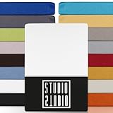 STUDIO Premium Lenzuolo con angoli 180-200 x 200-220 cm, made in Green/EU, 97% cotone pettinato 3% elastan, lenzuola sotto per materassi alti fino a 35 cm, matrimoniale - Bianco