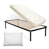 DOLCI SOGNI Set Rete Letto Singolo 80x190, Rete a Doghe Letto Singolo con Materasso e Cuscino, 100% Made in Italy, Materasso Waterfoam 14 cm, Rete Singola con Doghe di Legno, Letto a Una Piazza