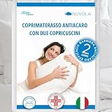 Allergosystem Set Coprimaterasso Antiacaro Matrimoniale con Cerniera 160x190cm e 2 Federe Cuscino Letto 50x80cm - Dispositivo Medico Antiacaro e Anallergico MADE IN ITALY - Linea Nuvola