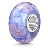 MATERIA by Matthias Wagner Perlina in vetro blu viola elemento con fiori – Ciondolo in argento 925 con 4 zirconi 339, Argento sterling Vetro, vetro