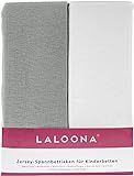 LaLoona - Lenzuolo con Angoli Singolo 60x120 / 70x140 cm - 2x Lenzuolo sotto Culla 100% Cotone Delicato per Lettini e Culle - (Bianco Grigio)