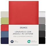 Dreamzie Topper Lenzuolo con Angoli Singolo Cotone 140x200 cm - 160x200 cm, Altezza Materasso Fino a 15 cm- Lenzuolo con Angoli Rosso - Certificato Senza Prodotti Chimici (Oeko Tex)