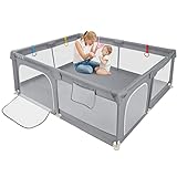 Dripex Box per Bambini, 150 x 200 cm XXL Recinto per Bambini con rete traspirante, Centro di Attività per Bambini, Grigio scuro