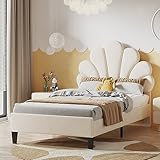 HOFURNI Letto imbottito 90x200 in velluto singolo con testiera a petali e rete a doghe, design ideale per camere da letto e camere degli ospiti, perfetto per adulti e ragazzi.