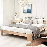 Merax Letto matrimoniale in legno massello | 200 x 140 cm | struttura letto | rete a doghe | futon | letto in pino | colore naturale