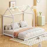 KUAKE Lettino estraibile per bambini 90/180 x 190 cm, struttura in legno massello con rete a doghe, letto singolo, bianco